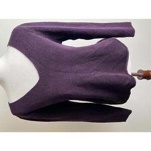 Vintage Eileen Fisher 100% Cotton Sweater M V-Neck Knit Pullover Plum Purple